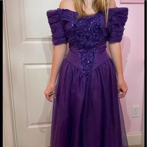80s Prom Dress Purple Puffy Sleeves